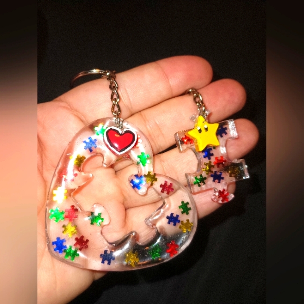 Autism Awareness Mother and Child Piece of my Heart Keychain Set